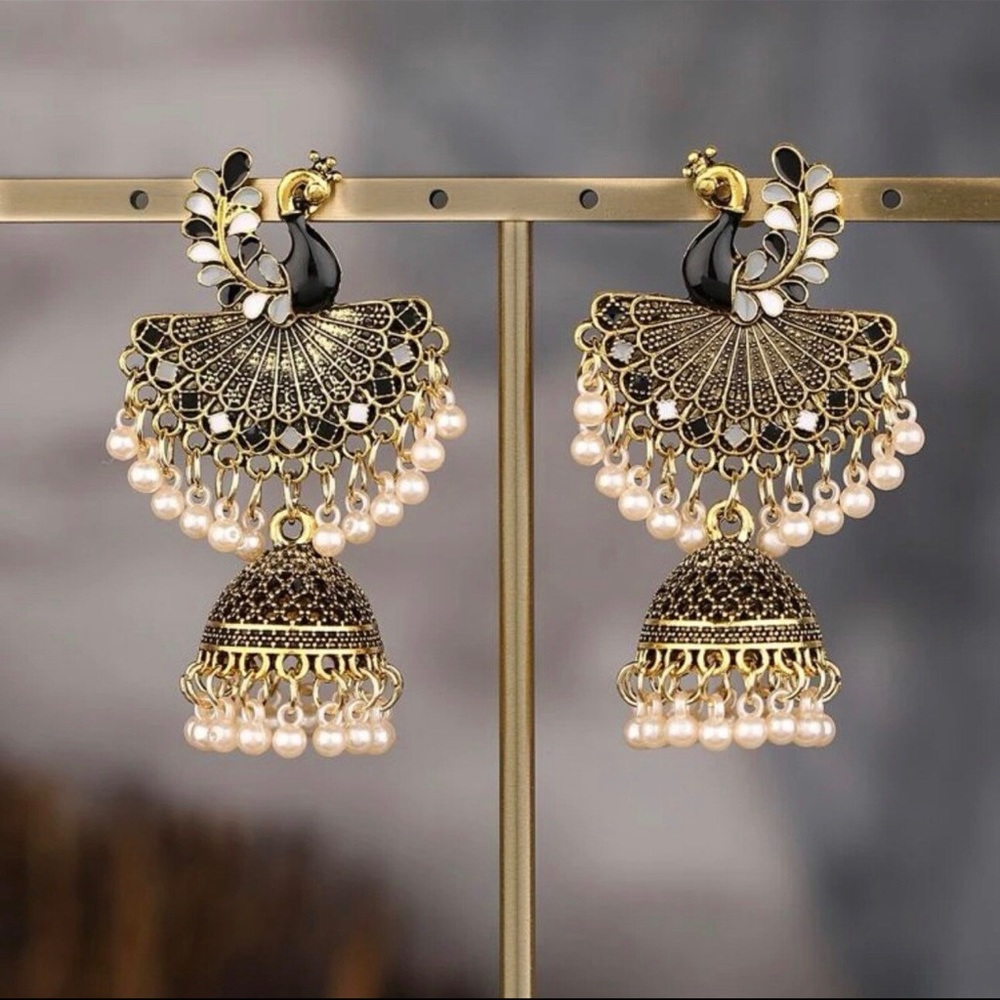 Peacock dangler earrings with beads